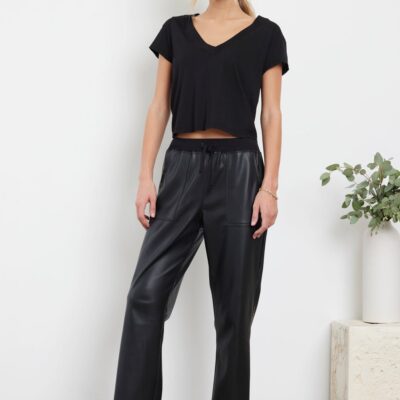 CROP FLARE VEGAN LEATHER PANT